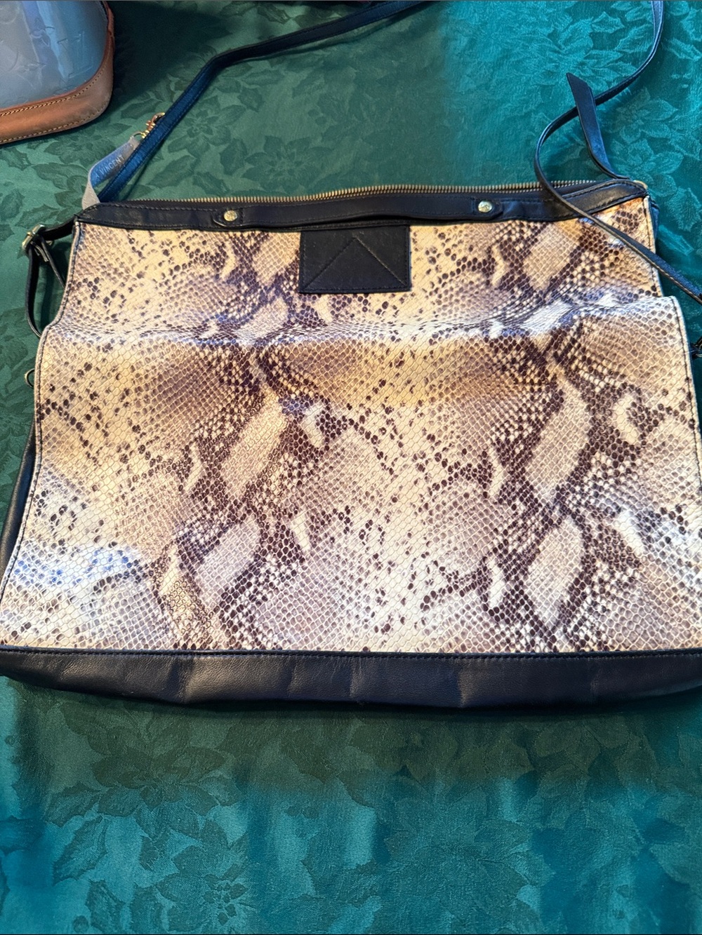 Cynthia Vincent Snake-Print Shoulder Bag in Neutral and Black